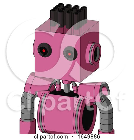 Pink Robot with Box Head and Black Glowing Red Eyes and Pipe Hair by Leo Blanchette