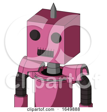 Pink Robot with Box Head and Dark Tooth Mouth and Two Eyes and Spike Tip by Leo Blanchette
