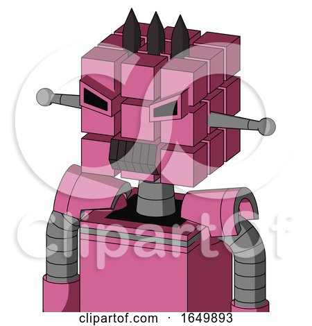 Pink Robot with Cube Head and Dark Tooth Mouth and Angry Eyes and Three Dark Spikes by Leo Blanchette