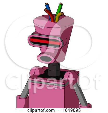 Pink Robot with Cylinder-Conic Head and Round Mouth and Visor Eye and Wire Hair by Leo Blanchette