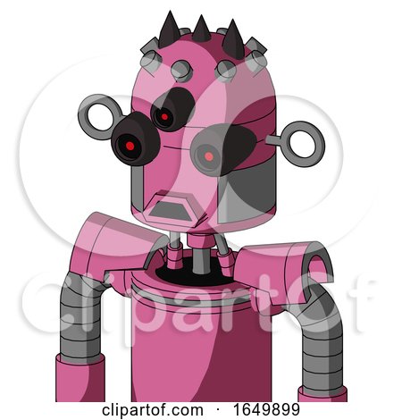 Pink Robot with Dome Head and Sad Mouth and Three-Eyed and Three Dark Spikes by Leo Blanchette