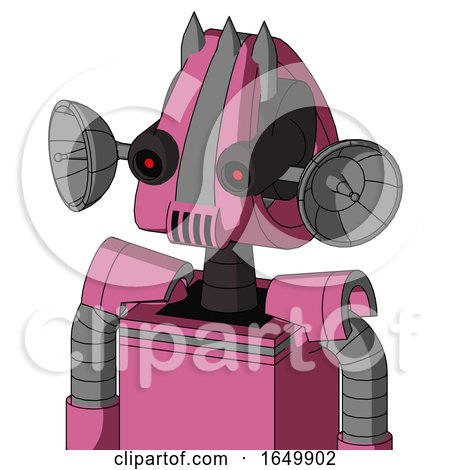 Pink Robot with Droid Head and Speakers Mouth and Black Glowing Red Eyes and Three Spiked by Leo Blanchette