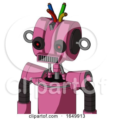 Pink Robot with Multi-Toroid Head and Square Mouth and Black Glowing Red Eyes and Wire Hair by Leo Blanchette
