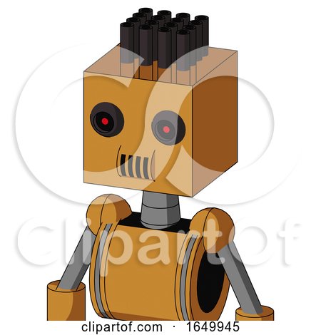 Peach Droid with Box Head and Speakers Mouth and Black Glowing Red Eyes and Pipe Hair by Leo Blanchette