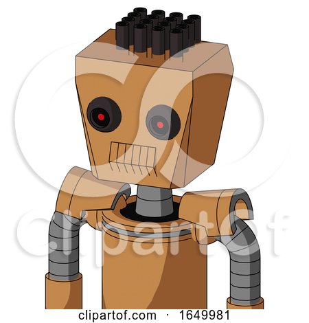 Peach Mech with Box Head and Toothy Mouth and Black Glowing Red Eyes and Pipe Hair by Leo Blanchette