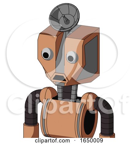 Peach Robot with Mechanical Head and Sad Mouth and Two Eyes and Radar Dish Hat by Leo Blanchette