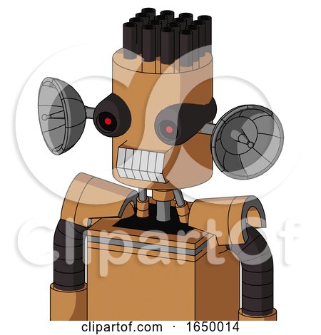 Peach Mech with Cylinder Head and Teeth Mouth and Black Glowing Red Eyes and Pipe Hair by Leo Blanchette