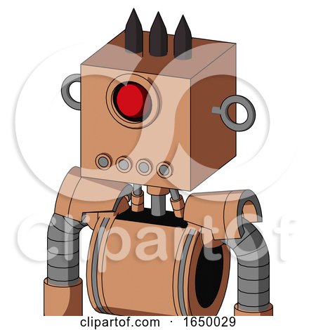 Peach Robot with Box Head and Pipes Mouth and Cyclops Eye and Three Dark Spikes by Leo Blanchette