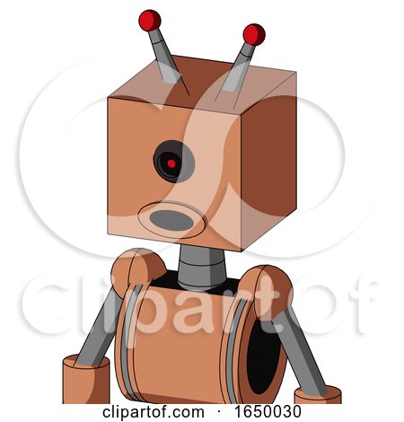 Peach Robot with Box Head and Round Mouth and Black Cyclops Eye and Double Led Antenna by Leo Blanchette