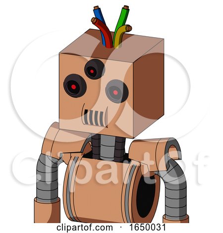 Peach Robot with Box Head and Speakers Mouth and Three-Eyed and Wire Hair by Leo Blanchette