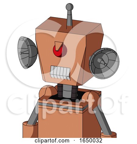 Peach Robot with Box Head and Teeth Mouth and Angry Cyclops and Single Antenna by Leo Blanchette