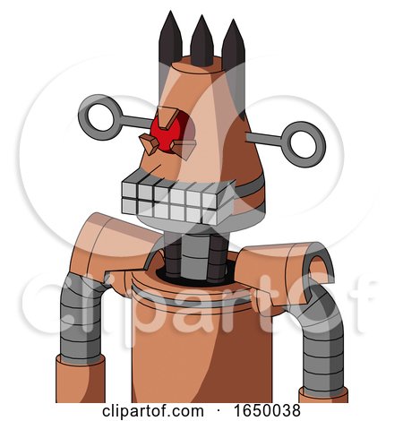 Peach Robot with Cone Head and Keyboard Mouth and Angry Cyclops Eye and Three Dark Spikes by Leo Blanchette