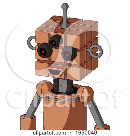 Peach Robot with Cube Head and Happy Mouth and Three-Eyed and Single Antenna by Leo Blanchette