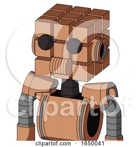 Peach Robot with Cube Head and Speakers Mouth and Two Eyes by Leo Blanchette