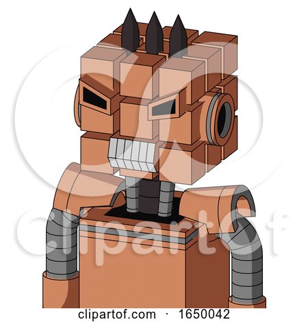 Peach Robot with Cube Head and Teeth Mouth and Angry Eyes and Three Dark Spikes by Leo Blanchette