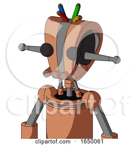 Peach Robot with Droid Head and Pipes Mouth and Two Eyes and Wire Hair by Leo Blanchette