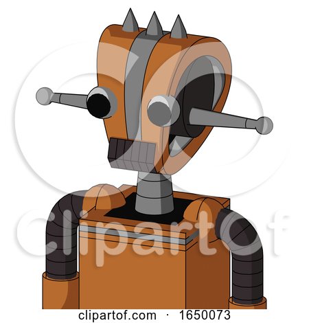 Orange Robot with Droid Head and Dark Tooth Mouth and Two Eyes and Three Spiked by Leo Blanchette