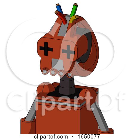Orange Robot with Droid Head and Pipes Mouth and Plus Sign Eyes and Wire Hair by Leo Blanchette