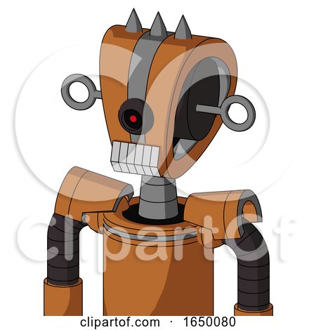 Orange Robot with Droid Head and Teeth Mouth and Black Cyclops Eye and Three Spiked by Leo Blanchette