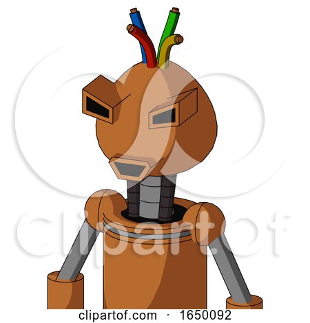 Orange Robot with Rounded Head and Happy Mouth and Angry Eyes and Wire Hair by Leo Blanchette
