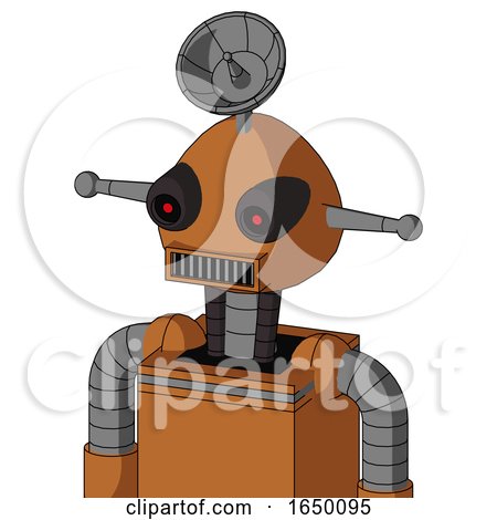Orange Robot with Rounded Head and Square Mouth and Black Glowing Red Eyes and Radar Dish Hat by Leo Blanchette