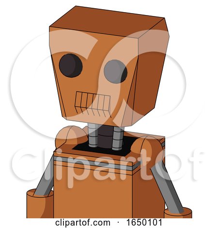 Orange Droid with Box Head and Toothy Mouth and Two Eyes by Leo Blanchette