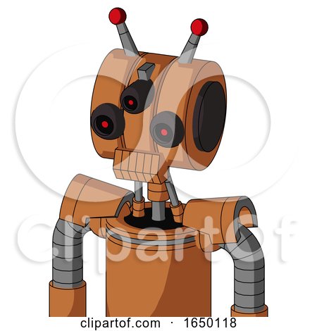 Orange Droid with Multi-Toroid Head and Toothy Mouth and Three-Eyed and Double Led Antenna by Leo Blanchette