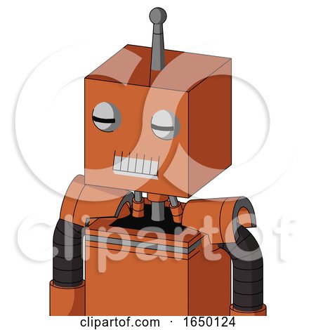 Orange Mech with Box Head and Teeth Mouth and Two Eyes and Single Antenna by Leo Blanchette