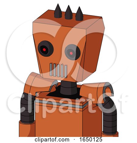 Orange Mech with Box Head and Vent Mouth and Black Glowing Red Eyes and Three Dark Spikes by Leo Blanchette