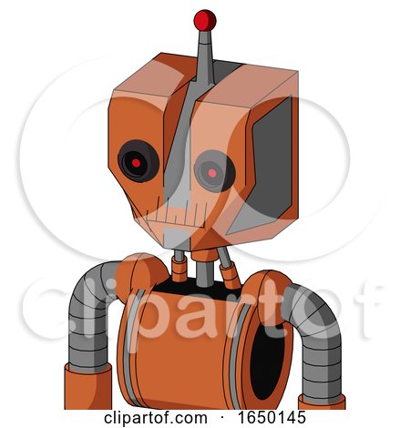 Orange Mech with Mechanical Head and Toothy Mouth and Black Glowing Red Eyes and Single Led Antenna by Leo Blanchette