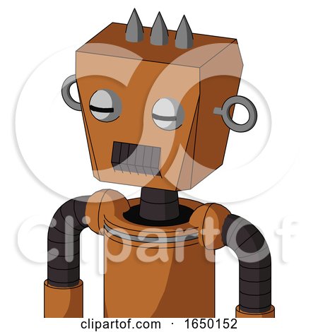 Orange Robot with Box Head and Dark Tooth Mouth and Two Eyes and Three Spiked by Leo Blanchette