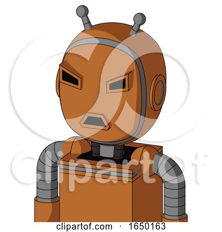 Orange Robot with Bubble Head and Sad Mouth and Angry Eyes and Double Antenna by Leo Blanchette