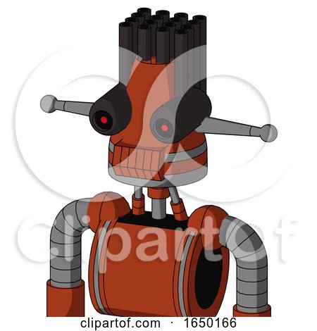 Orange Robot with Cone Head and Toothy Mouth and Black Glowing Red Eyes and Pipe Hair by Leo Blanchette