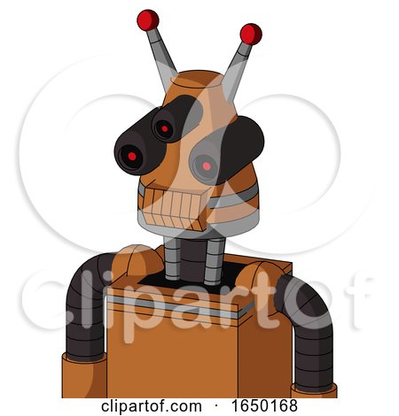 Orange Robot with Cone Head and Toothy Mouth and Three-Eyed and Double Led Antenna by Leo Blanchette