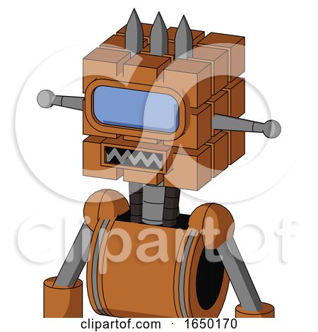 Orange Robot with Cube Head and Square Mouth and Large Blue Visor Eye and Three Spiked by Leo Blanchette