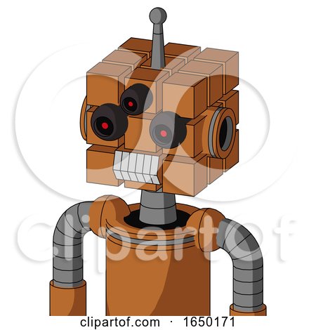 Orange Robot with Cube Head and Teeth Mouth and Three-Eyed and Single Antenna by Leo Blanchette