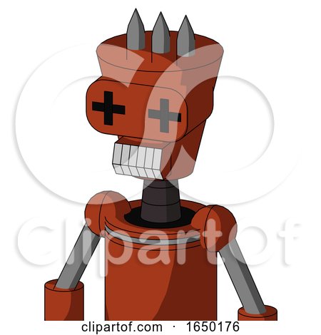 Orange Robot with Cylinder-Conic Head and Teeth Mouth and Plus Sign Eyes and Three Spiked by Leo Blanchette