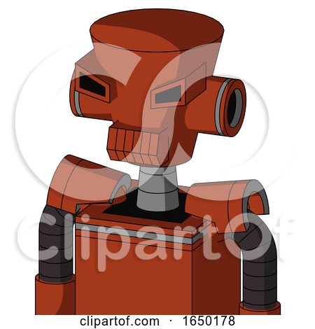 Orange Robot with Cylinder-Conic Head and Toothy Mouth and Angry Eyes by Leo Blanchette