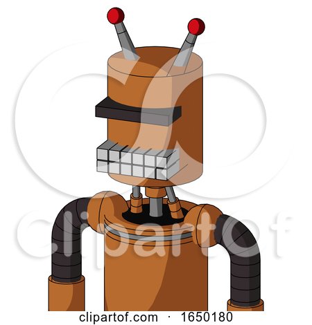 Orange Robot with Cylinder Head and Keyboard Mouth and Black Visor Cyclops and Double Led Antenna by Leo Blanchette