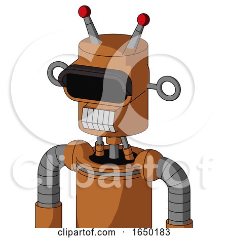 Orange Robot with Cylinder Head and Teeth Mouth and Black Visor Eye and Double Led Antenna by Leo Blanchette