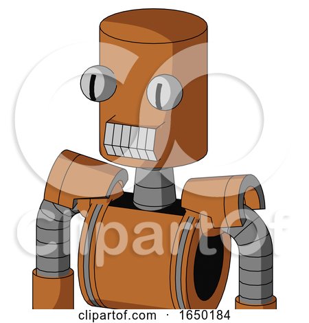 Orange Robot with Cylinder Head and Teeth Mouth and Two Eyes by Leo Blanchette