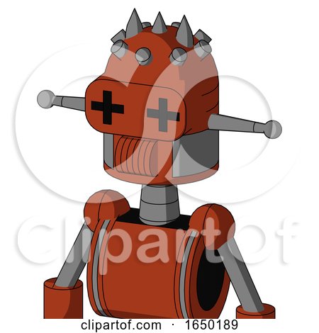 Orange Robot with Dome Head and Speakers Mouth and Plus Sign Eyes and Three Spiked by Leo Blanchette
