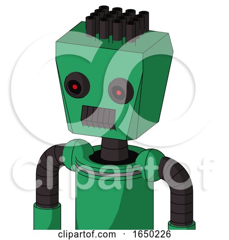 Green Automaton with Box Head and Dark Tooth Mouth and Black Glowing Red Eyes and Pipe Hair by Leo Blanchette