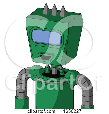 Green Automaton with Box Head and Happy Mouth and Large Blue Visor Eye and Three Spiked by Leo Blanchette