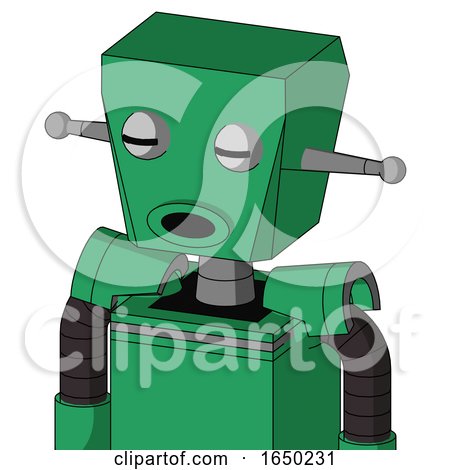 Green Automaton with Box Head and Round Mouth and Two Eyes by Leo Blanchette