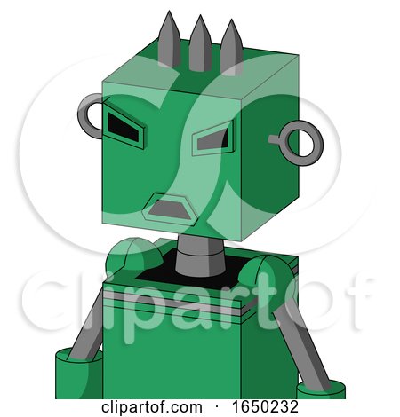 Green Automaton with Box Head and Sad Mouth and Angry Eyes and Three Spiked by Leo Blanchette