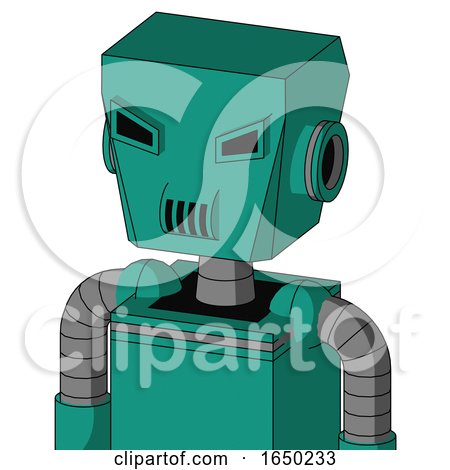 Green Automaton with Box Head and Speakers Mouth and Angry Eyes by Leo Blanchette