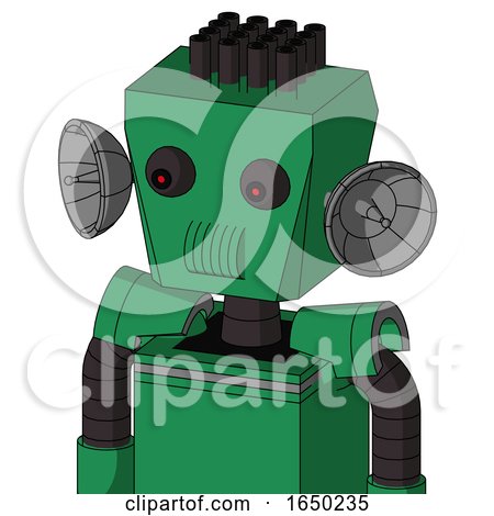 Green Automaton with Box Head and Speakers Mouth and Red Eyed and Pipe Hair by Leo Blanchette