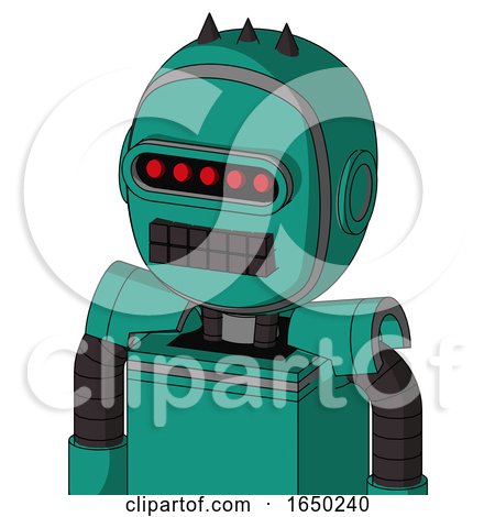 Green Automaton with Bubble Head and Keyboard Mouth and Visor Eye and Three Dark Spikes by Leo Blanchette