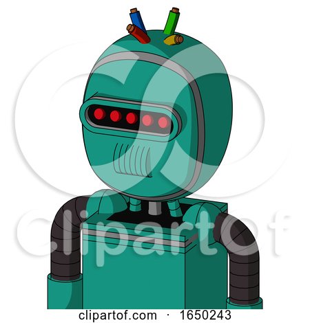 Green Automaton with Bubble Head and Speakers Mouth and Visor Eye and Wire Hair by Leo Blanchette